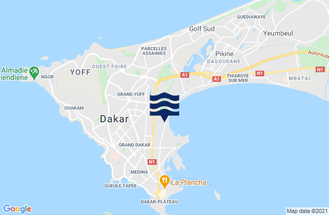 Karte der Gezeiten Dakar Department, Senegal