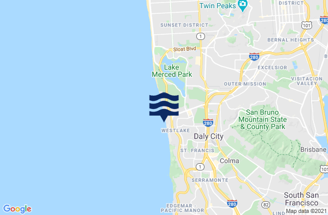 Karte der Gezeiten Daly City, United States