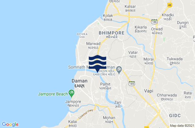 Karte der Gezeiten Daman District, India