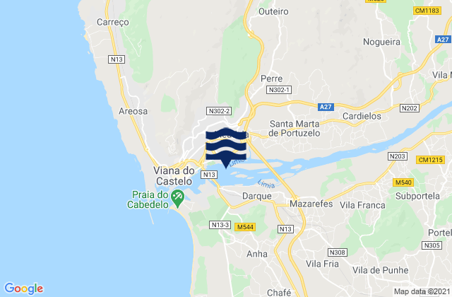 Karte der Gezeiten Darque, Portugal