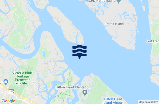 Karte der Gezeiten Daws Island south of Chechessee River, United States