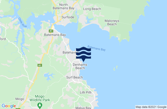 Karte der Gezeiten Denhams Beach, Australia