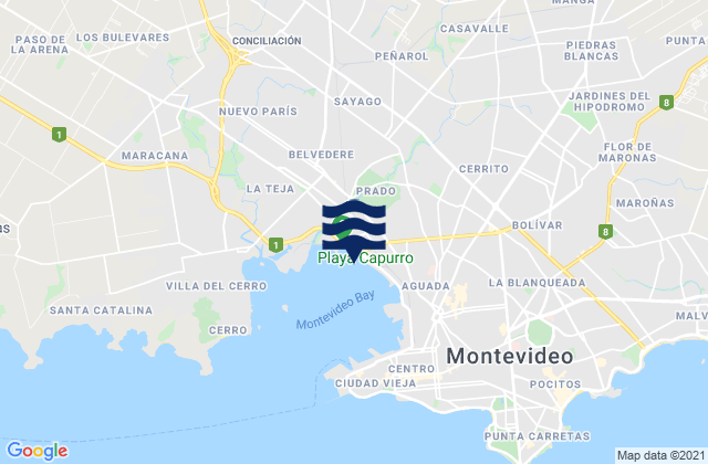 Karte der Gezeiten Departamento de Montevideo, Uruguay