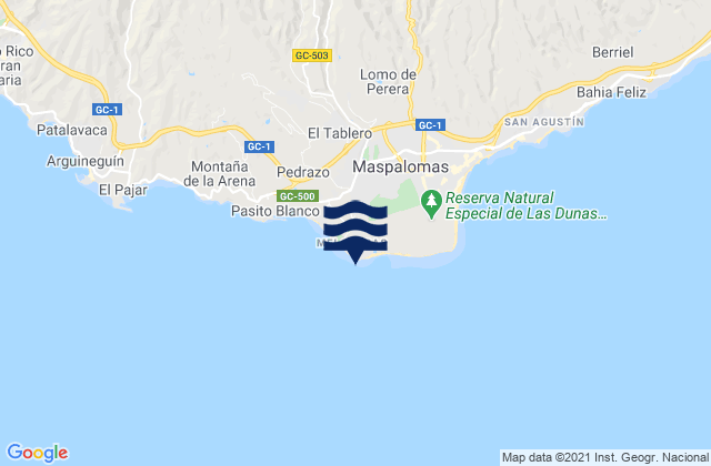 Karte der Gezeiten Derecha del Faro, Spain