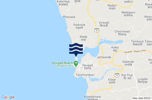 Karte der Gezeiten Devgad Lighthouse, India