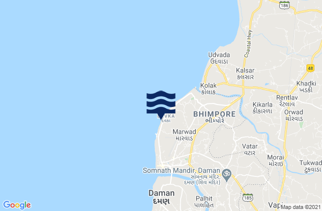 Karte der Gezeiten Devka Beach, India