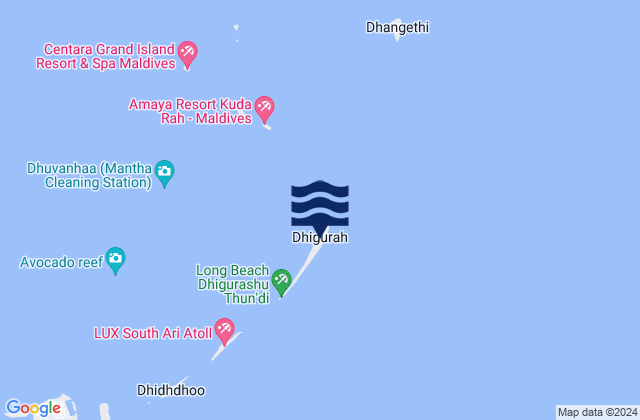 Karte der Gezeiten Dhigurah, Maldives