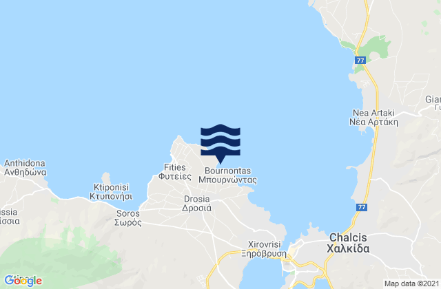 Karte der Gezeiten Dhrosiá, Greece