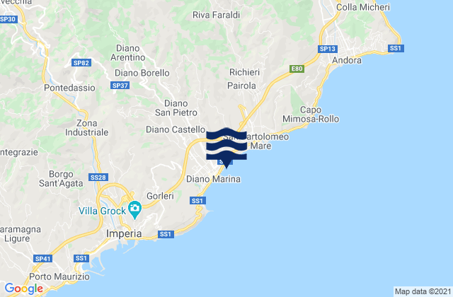Karte der Gezeiten Diano Castello, Italy