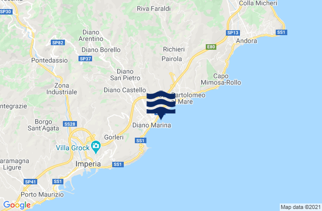 Karte der Gezeiten Diano Marina, Italy