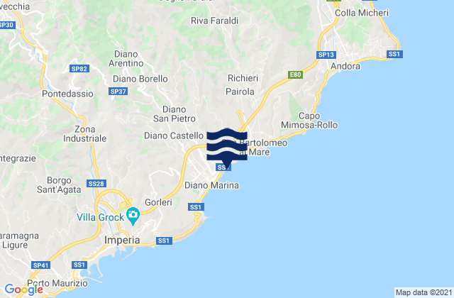 Karte der Gezeiten Diano San Pietro, Italy