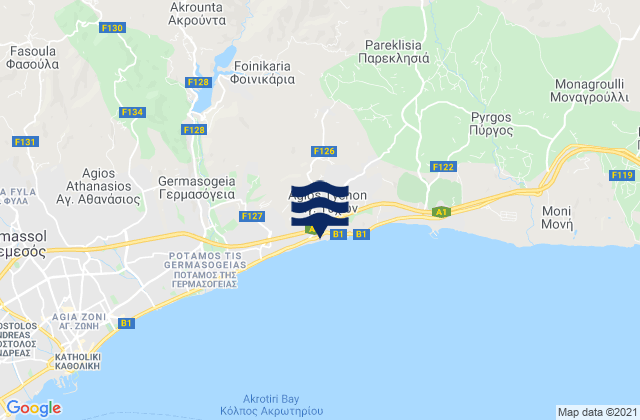 Karte der Gezeiten Dieróna, Cyprus