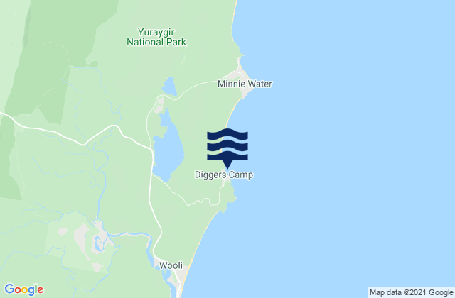 Karte der Gezeiten Diggers Camp Beach, Australia