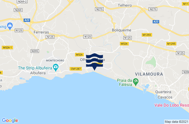 Karte der Gezeiten Distrito de Faro, Portugal