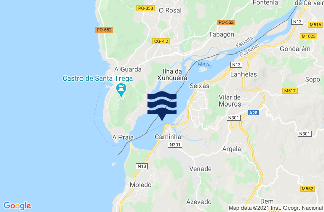 Karte der Gezeiten Distrito de Viana do Castelo, Portugal
