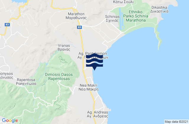Karte der Gezeiten Diónysos, Greece