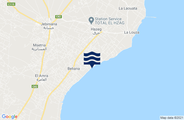 Karte der Gezeiten Djebeniana, Tunisia