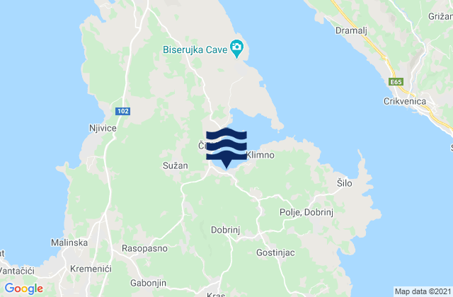 Karte der Gezeiten Dobrinj, Croatia
