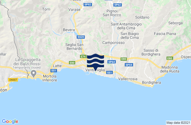 Karte der Gezeiten Dolceacqua, Italy