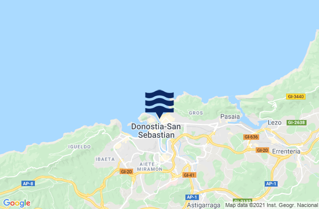 Karte der Gezeiten Donostia / San Sebastián, Spain