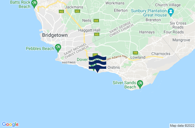 Karte der Gezeiten Dover Beach, Barbados