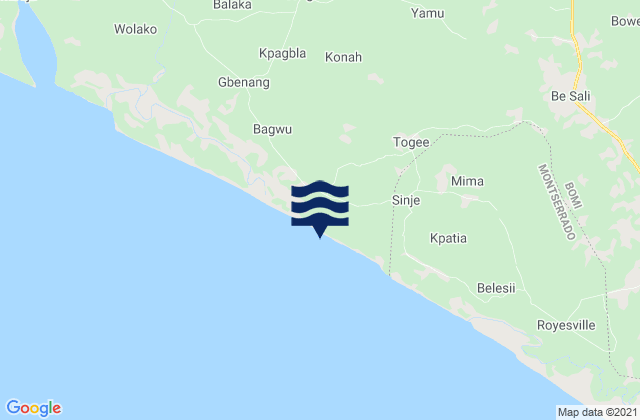 Karte der Gezeiten Dowein District, Liberia