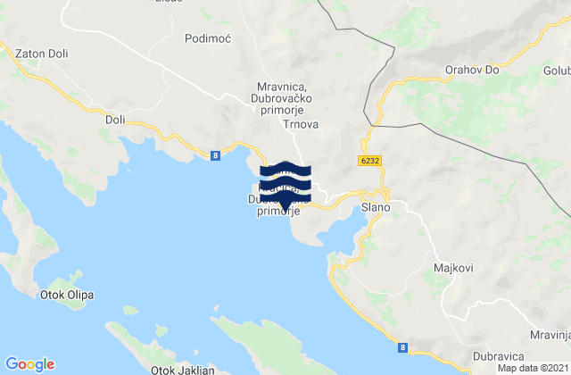 Karte der Gezeiten Dubrovačko primorje, Croatia