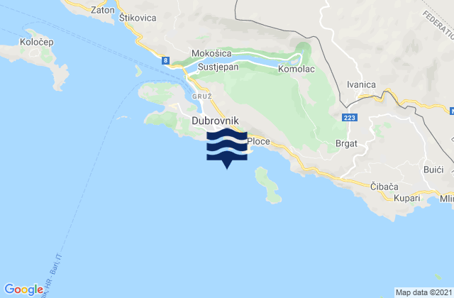 Karte der Gezeiten Dubrovnik (Ragusa), Croatia