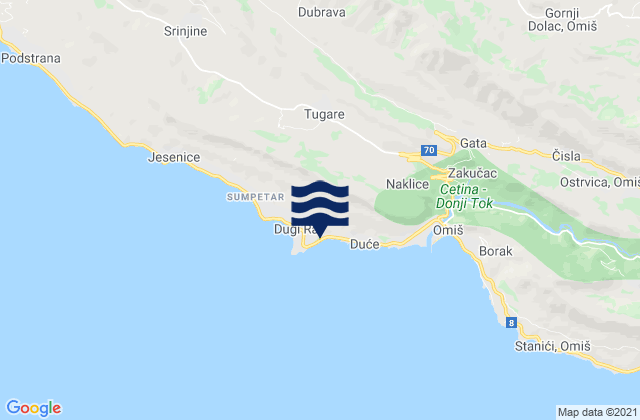 Karte der Gezeiten Dugi Rat Općina, Croatia
