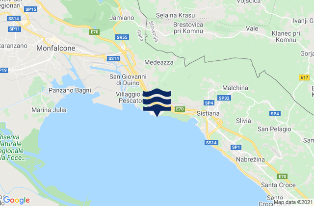 Karte der Gezeiten Duino, Italy
