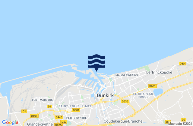 Karte der Gezeiten Dunkerque, France
