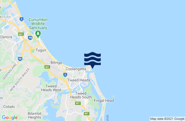 Karte der Gezeiten Duranbah Beach Tweed Heads, Australia