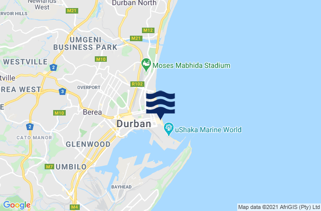 Karte der Gezeiten Durban, South Africa