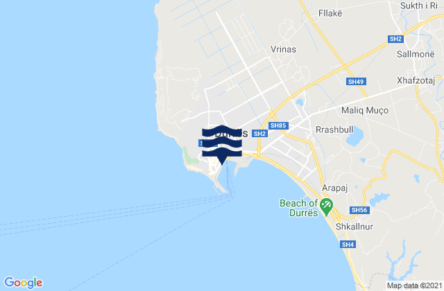Karte der Gezeiten Durrës District, Albania