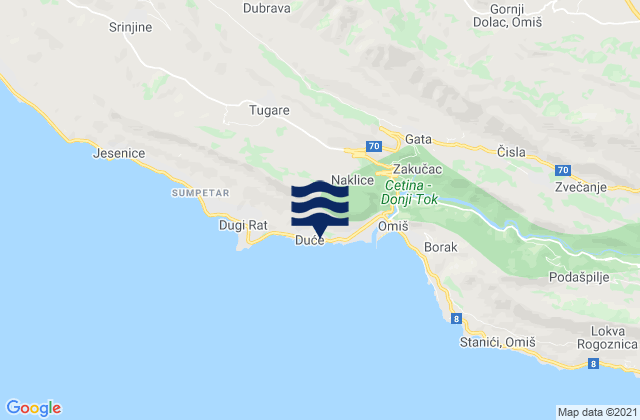 Karte der Gezeiten Duće, Croatia