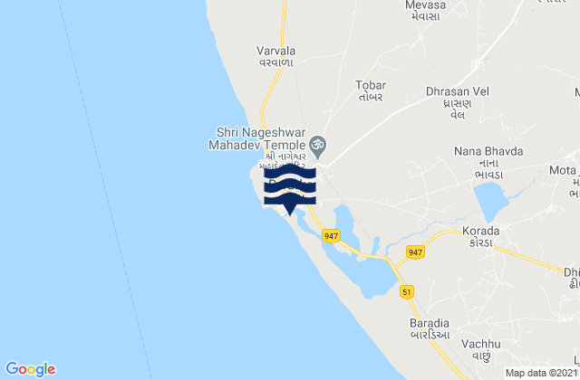 Karte der Gezeiten Dwārka, India