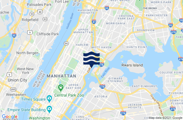 Karte der Gezeiten East 107th Street, United States