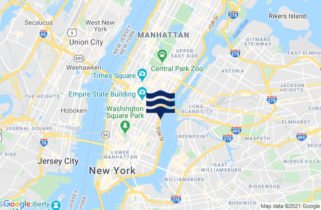 Karte der Gezeiten East 27th Street, Bellevue Hospital, East River, United States