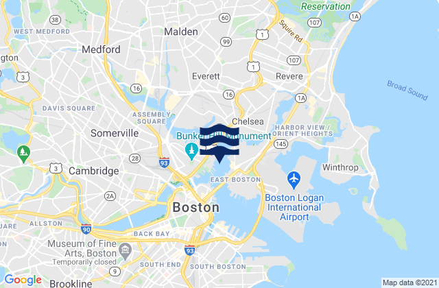 Karte der Gezeiten East Boston Pier 10 southeast of, United States