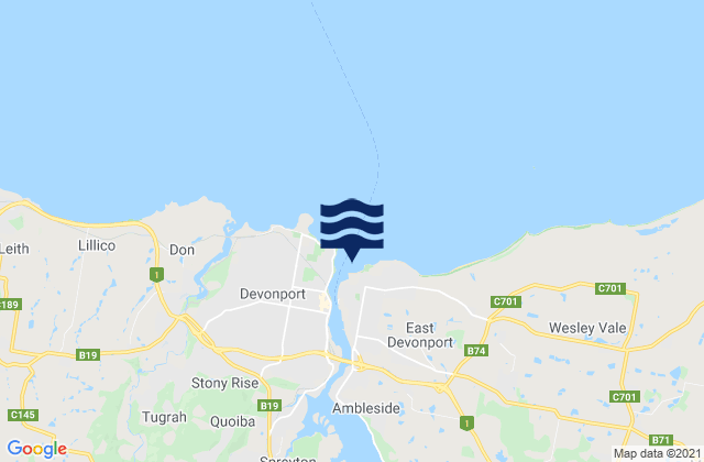 Karte der Gezeiten East Devonport Beach, Australia