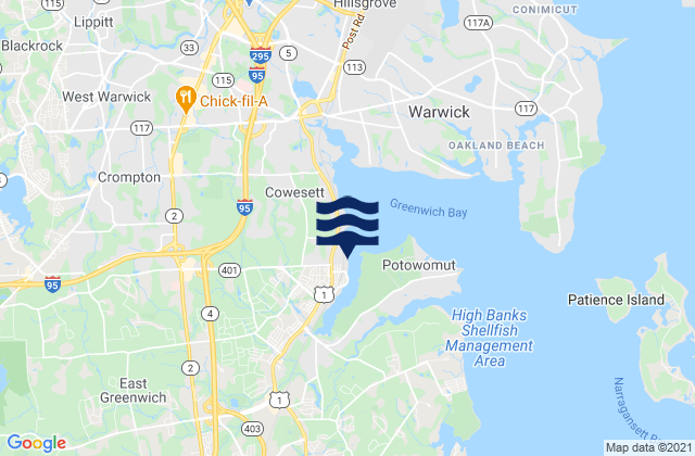 Karte der Gezeiten East Greenwich, United States