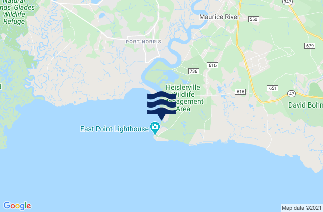 Karte der Gezeiten East Point (Maurice River Cove), United States