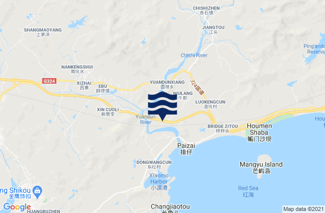 Karte der Gezeiten Ebu, China