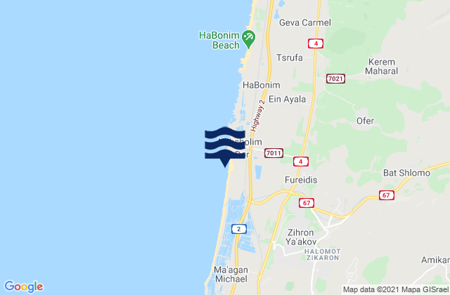 Karte der Gezeiten El Fureidīs, Israel