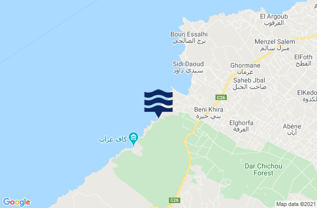 Karte der Gezeiten El Haouaria, Tunisia