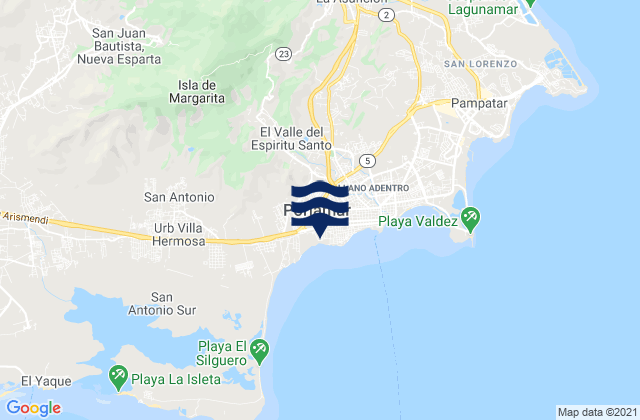 Karte der Gezeiten El Valle del Espíritu Santo, Venezuela