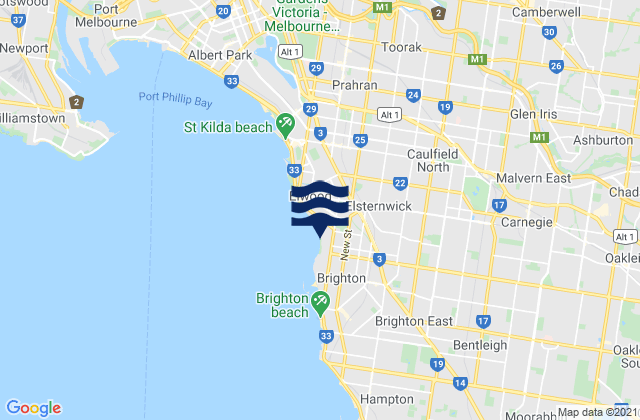 Karte der Gezeiten Elwood Beach, Australia