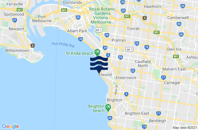 Karte der Gezeiten Elwood, Australia