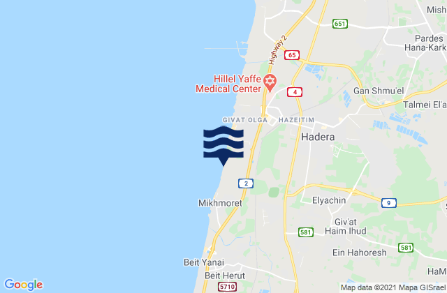 Karte der Gezeiten Elyakhin, Israel