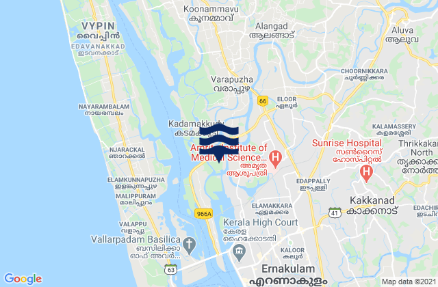 Karte der Gezeiten Elūr, India
